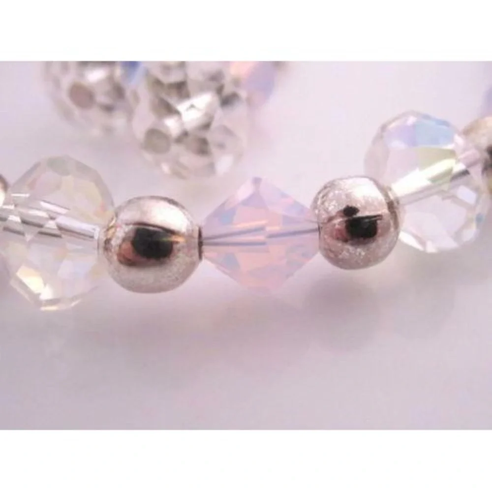 Pale Pink &‎ Clear Crystal & Silver Plated Findings Bracelet & Earrings Set